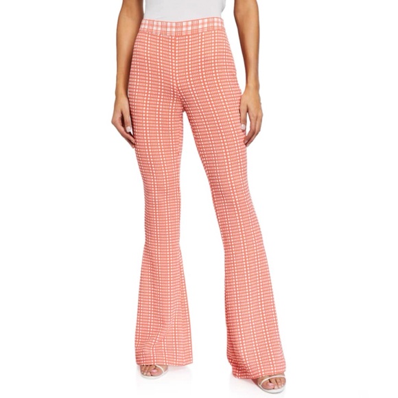 STINE GOYA Pants - STINE GOYA Orange White plaid gingham print high waist flare Pants